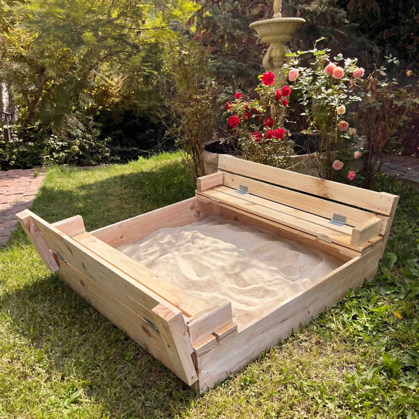 Arenero de madera con 10 sacos de arena Cimic para jardín
