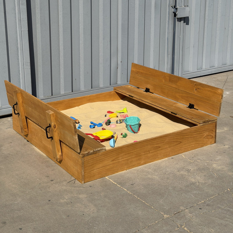 Arenero infantil de madera de 150 × 150 cm lleno de arena Cimic, listo para jugar